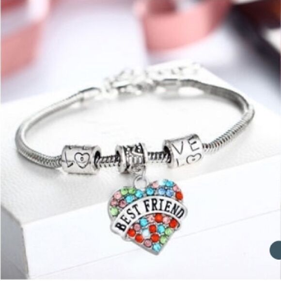 🎉🎉NEW🎉🎉BEST FRIENDS LOVE Bracelet w/ Colorful Rhinestones OS Adj Charms - Picture 3 of 4